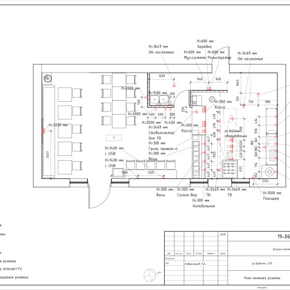 Черчеж яркого дизайн проекта кафе 15