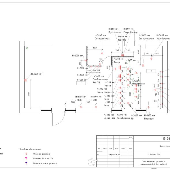 Черчеж яркого дизайн проекта кафе 16