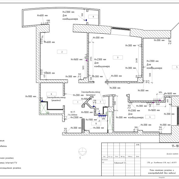 Черчеж проекта современной четырехкомнатной квартиры 22