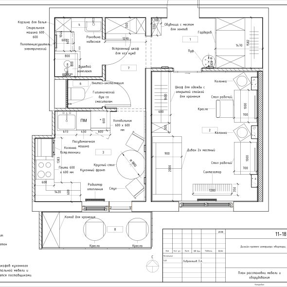 Дизайн интерьера однушки чертеж