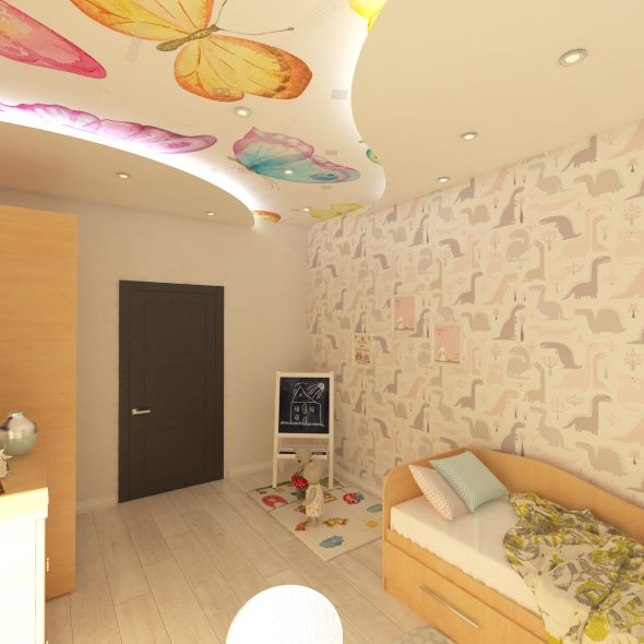 оформление визуального образа трехкомнатной квартиры принты бабочки