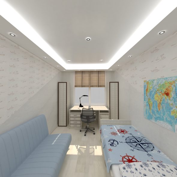 гостиная, совмещенная с кабинетом, трехкомнатной квартиры интерьер