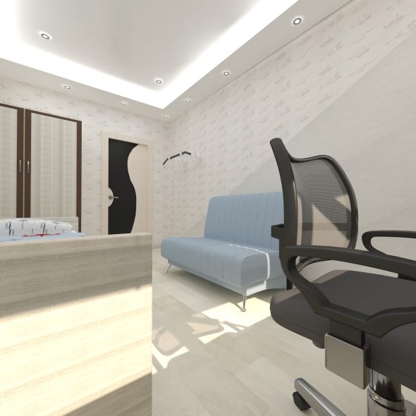 интерьер трехкомнатной квартиры с волнообразными мотивами