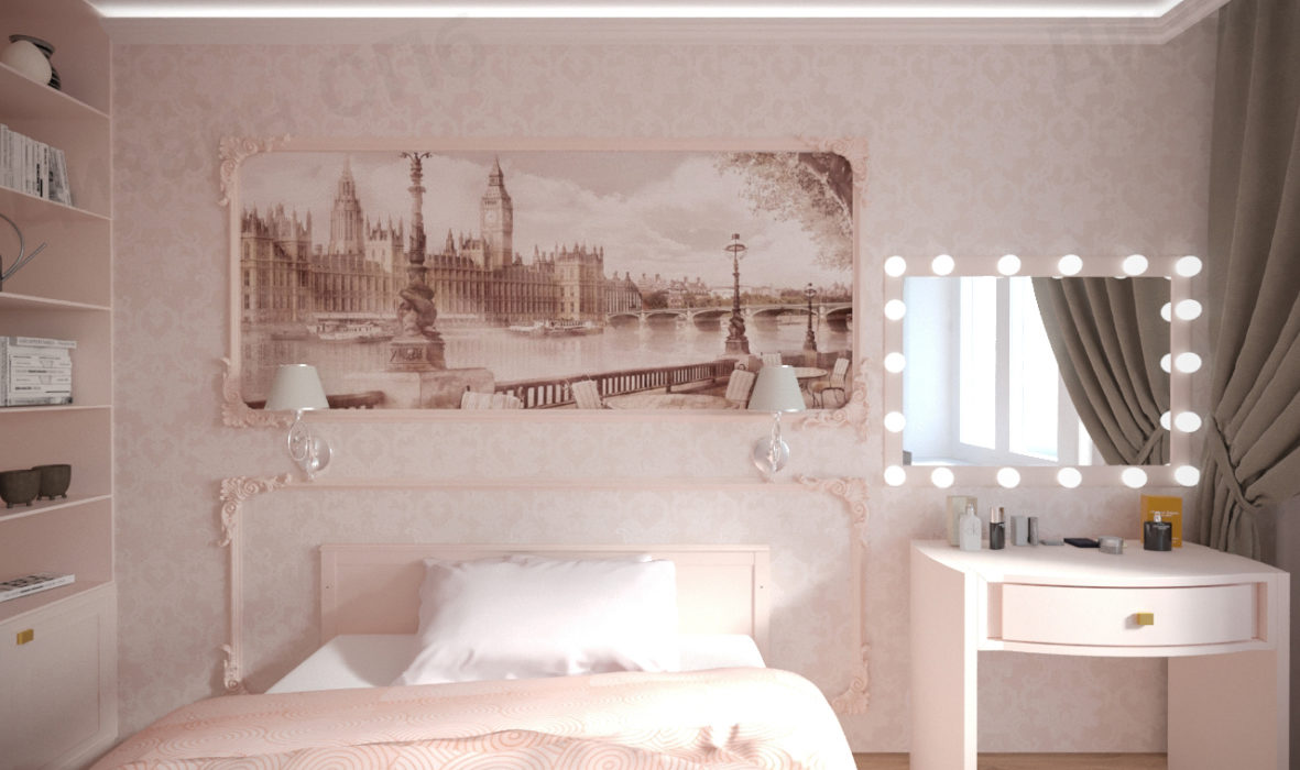 спальня пастельных розовых оттенков в двухкомнатной квартире 