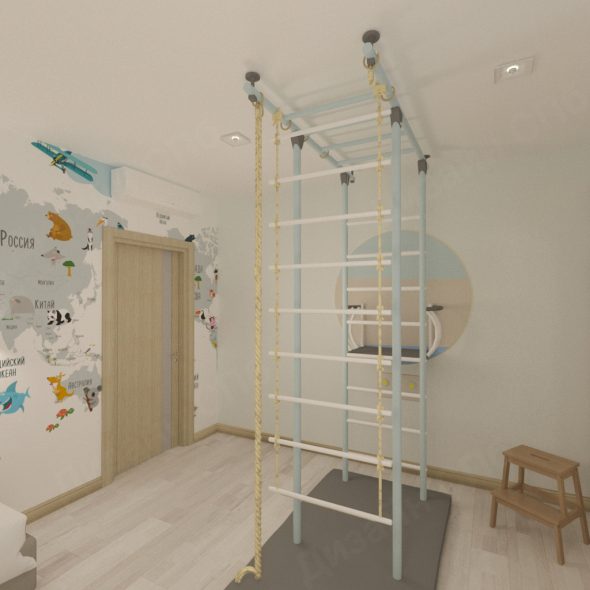 оформление детской с тренажерами орнаментом четырехкомнатной квартиры