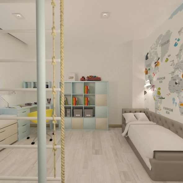 интерьер с красивым зонирование пространства четырехкомнатной квартиры