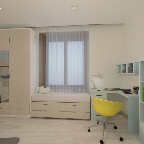 рабочая или учебная зона современной четырехкомнатной квартиры минимализм