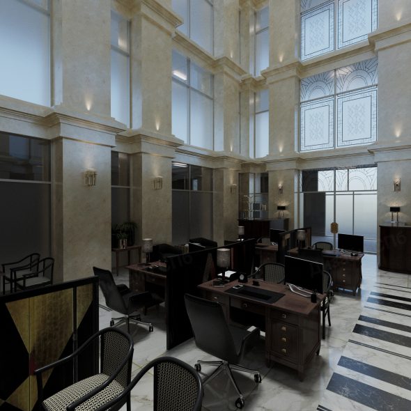 офис с высоким потолком от элитных дизайнеров спб 