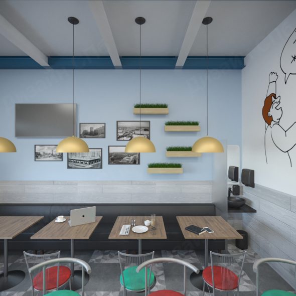 Яркий дизайн проект кафе спб