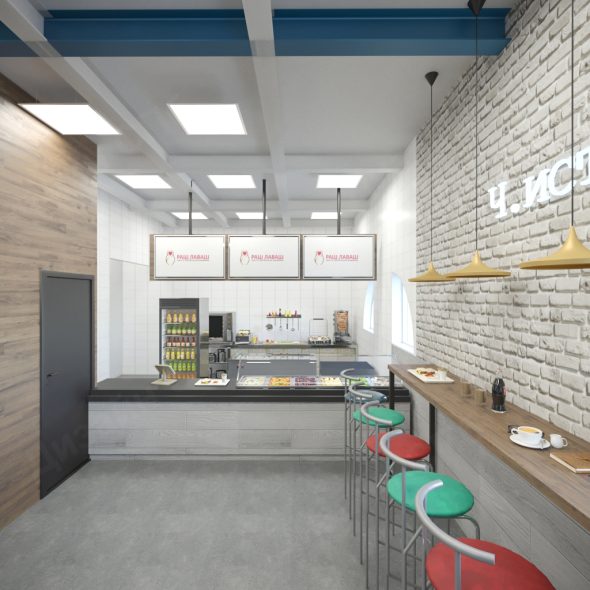 разноплановая текстура стен как элемент контраста в дизайне кафе