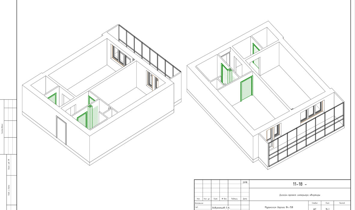 Черчеж дизайн интерьера светлой однокомнатной квартиры