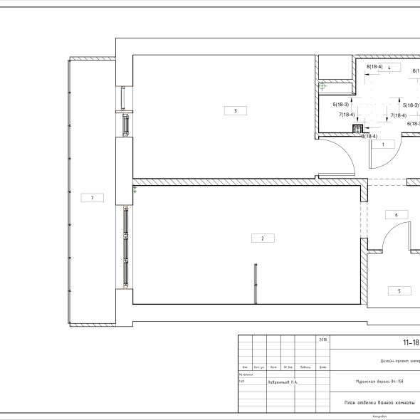 Черчеж дизайн интерьера светлой однокомнатной квартиры