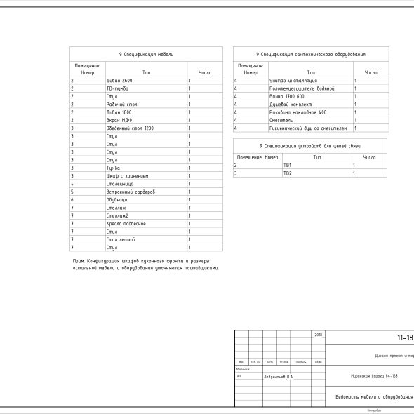 Черчеж дизайн интерьера светлой однокомнатной квартиры