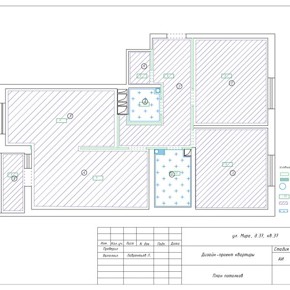 Дизайнерский проект трехкомнатной квартиры черчеж 