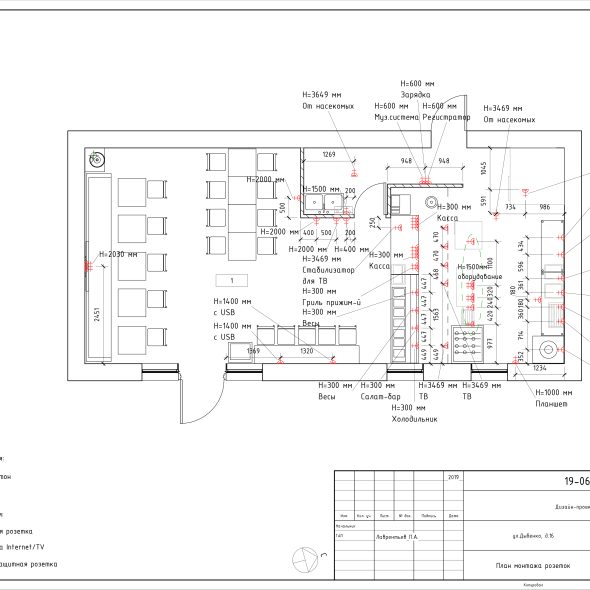 Черчеж яркого дизайн проекта кафе 39