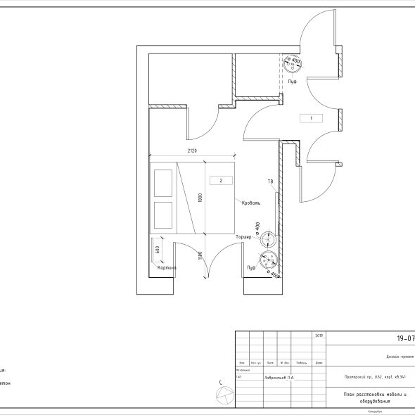 Черчеж однокомнатной квартиры на Приморском проспекте