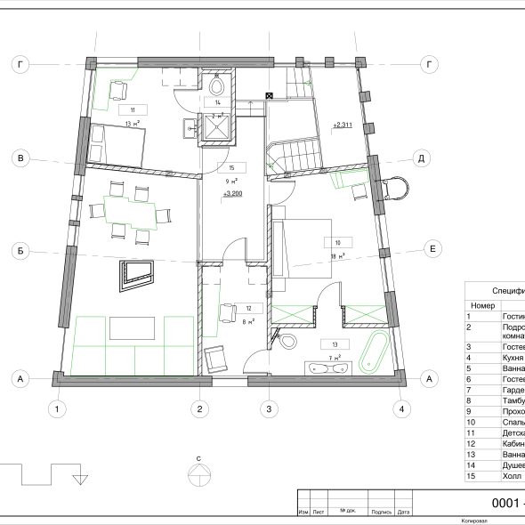 Черчеж красивого дизайн проекта частного дома  4