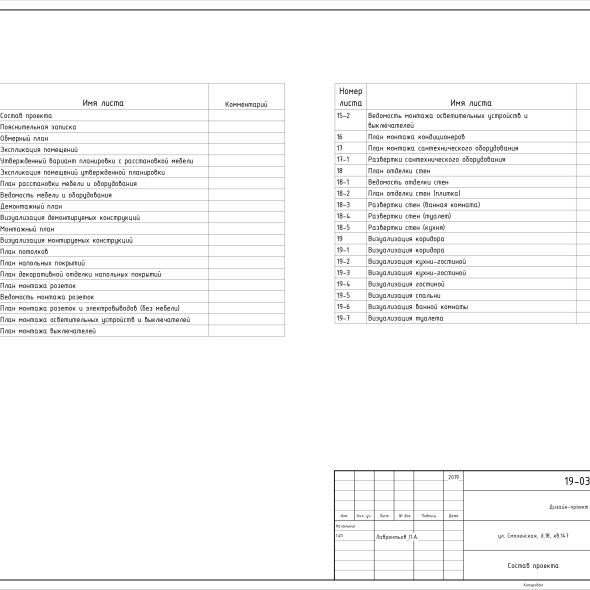 Черчеж дизайн проекта трехкомнатной кв 1