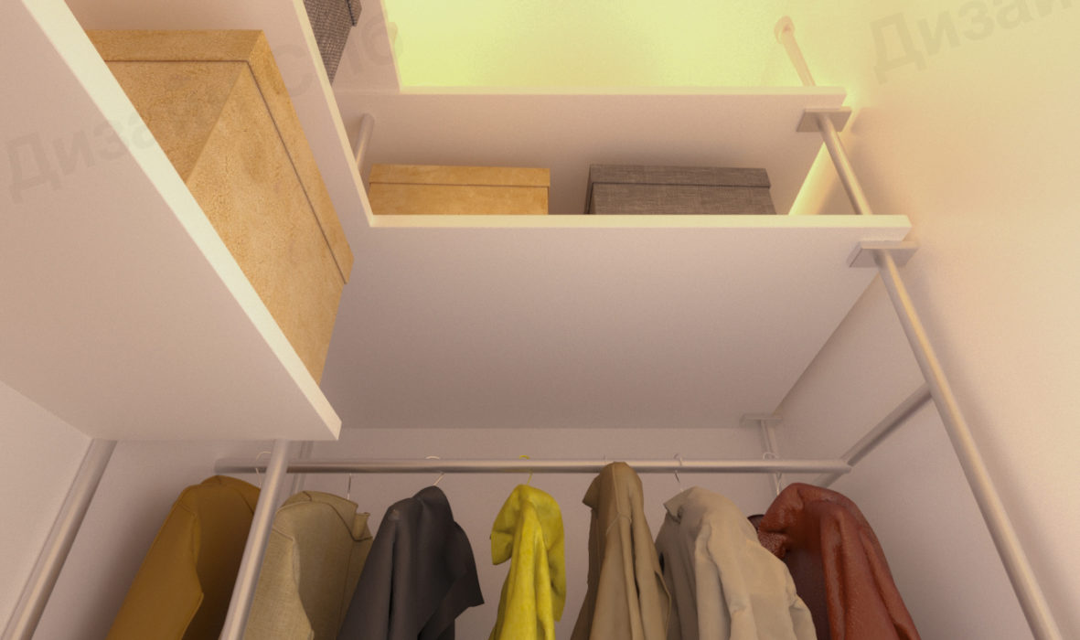 обстановка гардеробного и складского пространства трехкомнатной квартиры