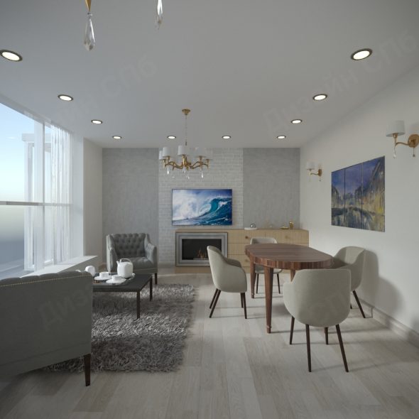 спокойный дизайн кухни с большим окном стиль лофт 