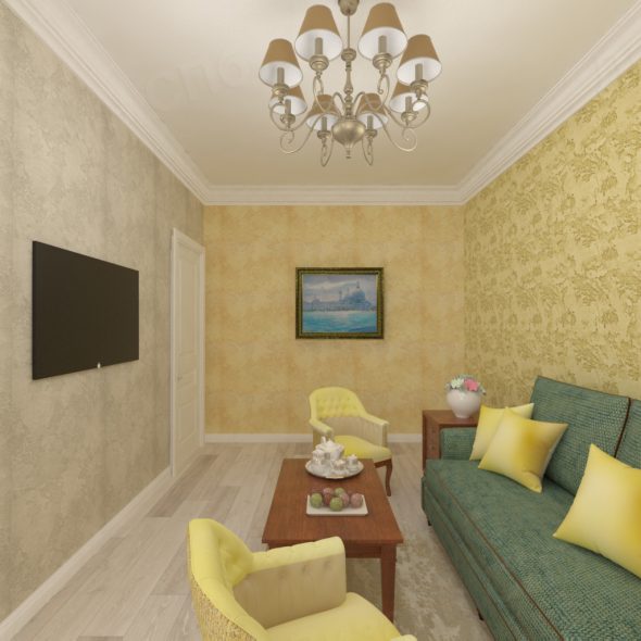 желто-зеленый колорит трехкомнатной квартиры