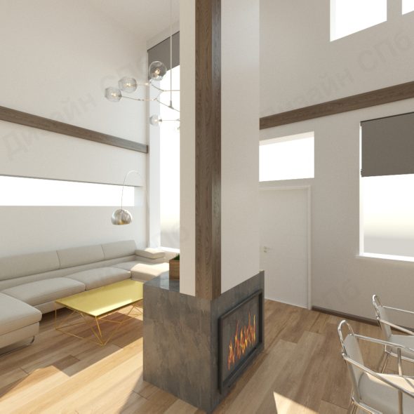 зона отдыха для гостей в частном доме с камином дизайн