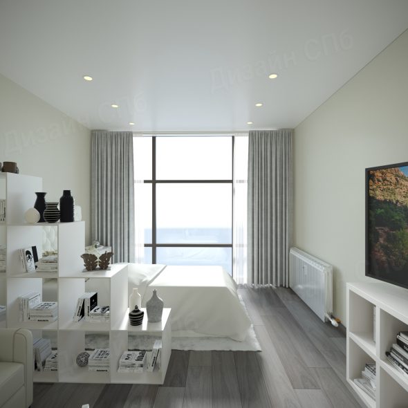 зонирование пространства однокомнатной квартиры оттенки белого