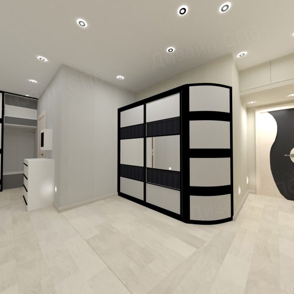 Дизайн интерьера коридора черно-белый