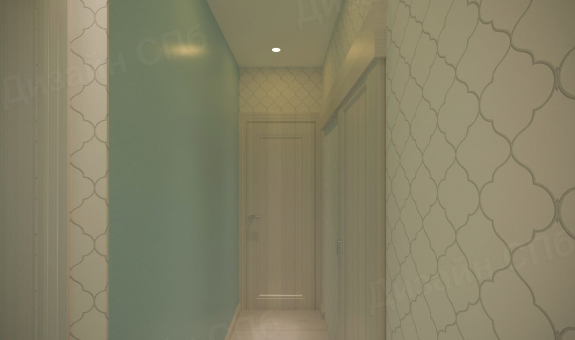 интерьер коридора с принтами светло-бирюзовый