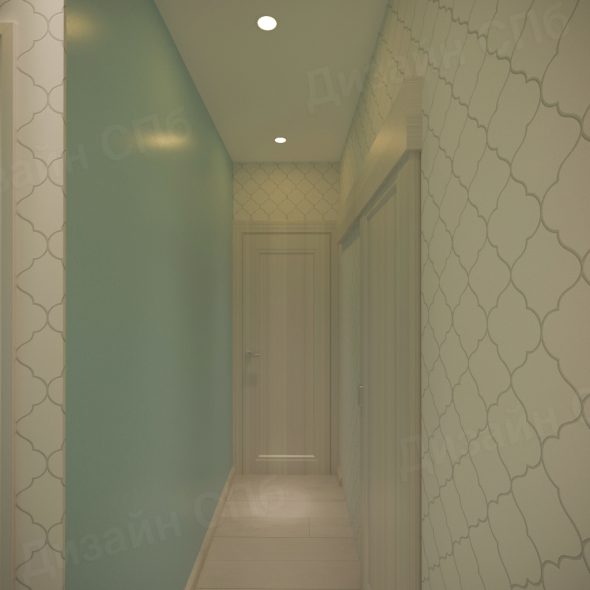 интерьер коридора с принтами светло-бирюзовый