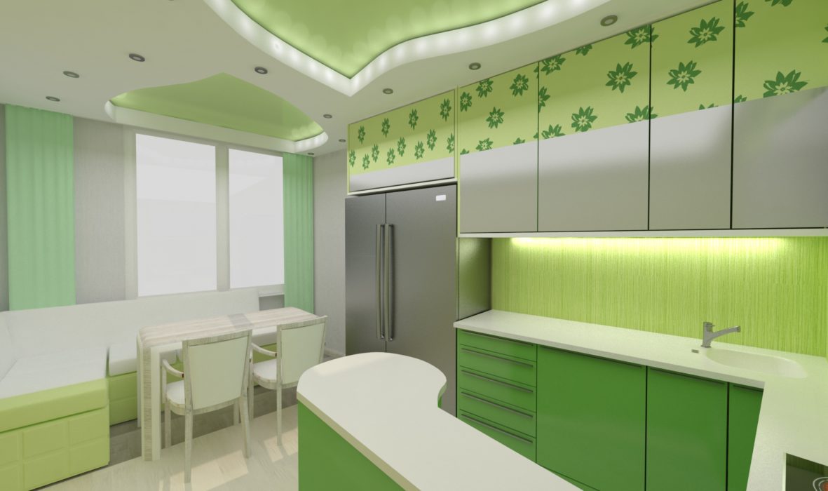 Дизайн интерьера кухни зеленый
