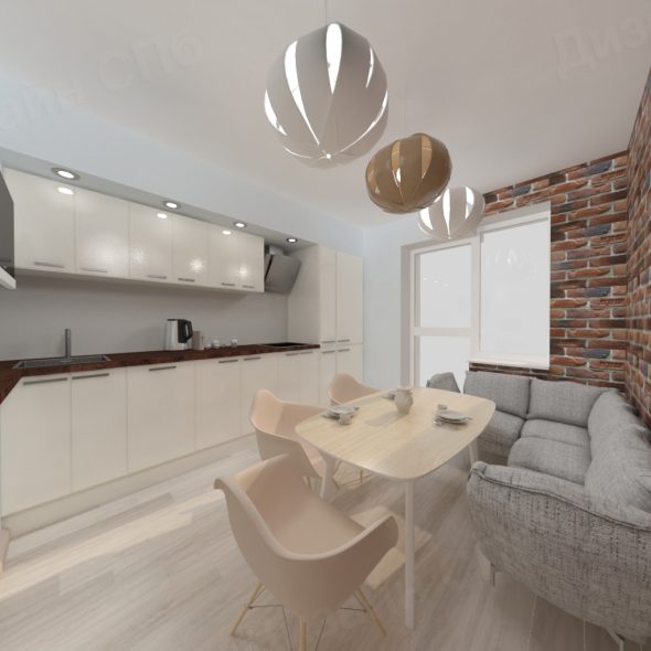 Дизайн интерьера кухни с каменной стеной