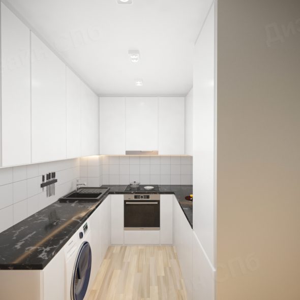 Дизайн интерьера кухни черно-белой