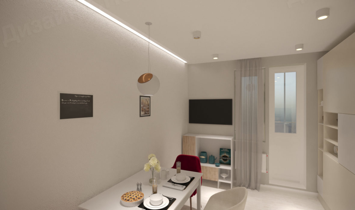 Дизайн интерьера светлой однокомнатной квартиры