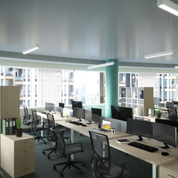 интерьер проект с бирюзовыми плоскостями офисного помещения 