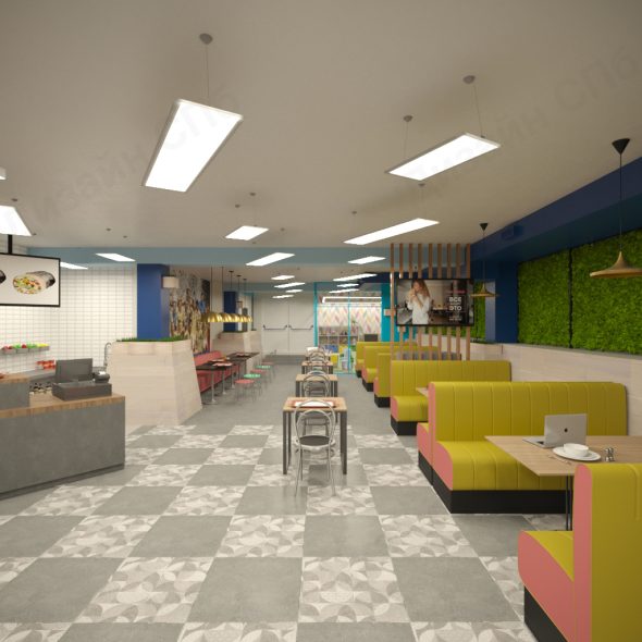 пятнистое наполное покрытие и мини диваны возле столов дизайн