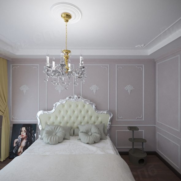 декор спальни неоклассика однокомнатной квартиры на Приморском проспекте