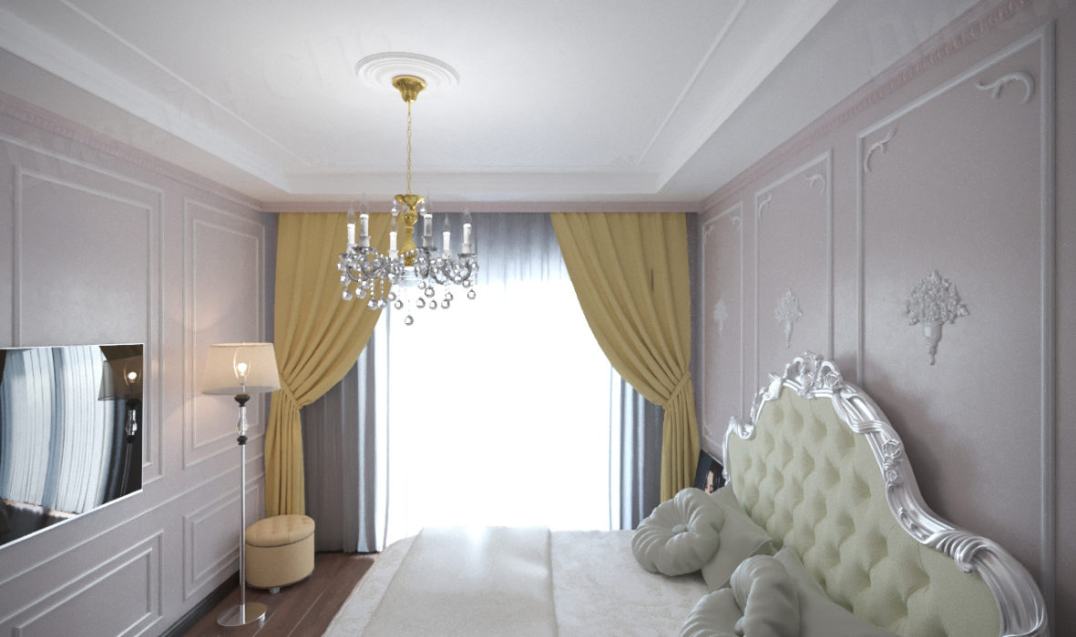 обстановка большой спальни однокомнатной квартиры на Приморском проспекте