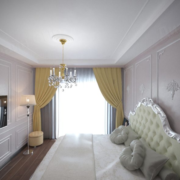 обстановка большой спальни однокомнатной квартиры на Приморском проспекте