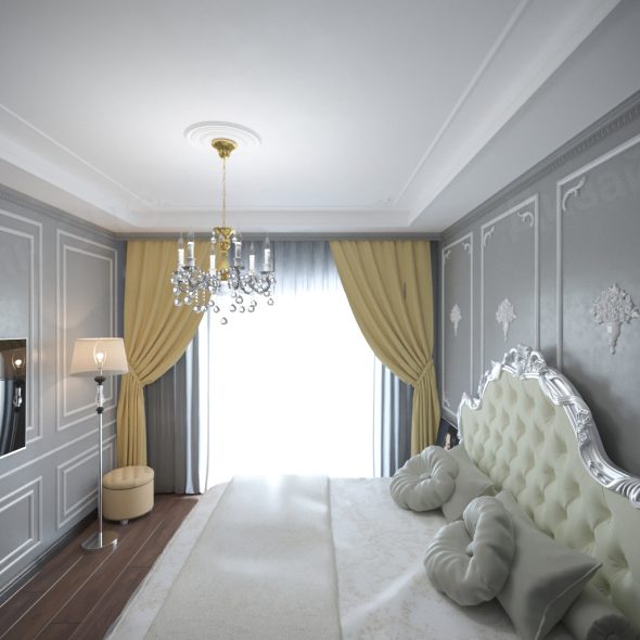 просторная спальня неоклассика однокомнатной квартиры спб