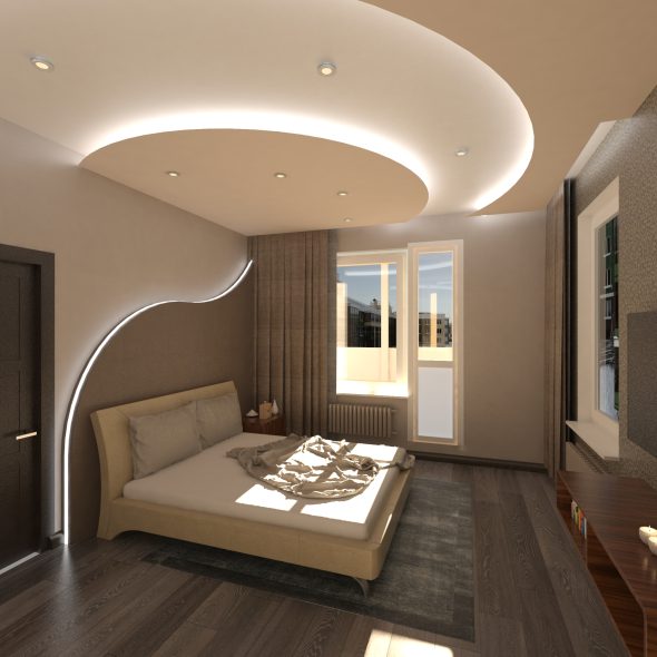 дизайн трехкомнатной квартиры розовый и коричневый в волнистых переходах