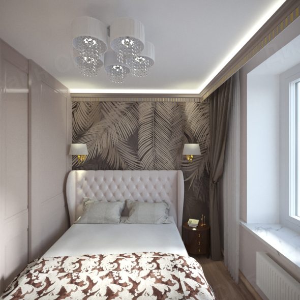 интерьер изысканной спальни двухкомнатной квартиры 