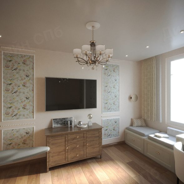 Бежевая однокомнатная квартира 