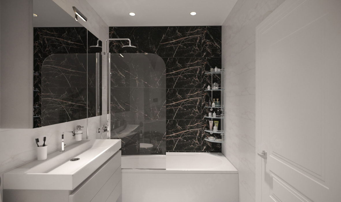Дизайн ванной комнаты в черно-белых цветах