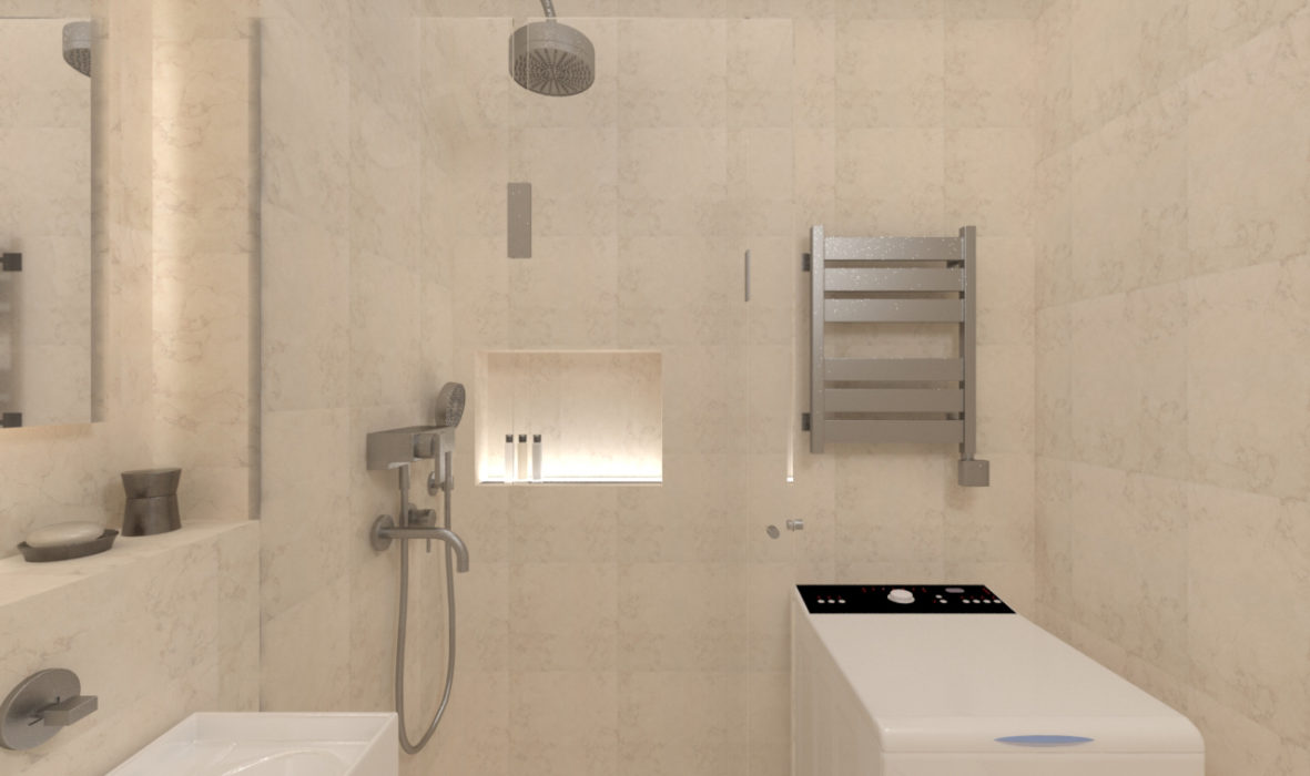 Светлая трехкомнатная квартира дизайн ванной 