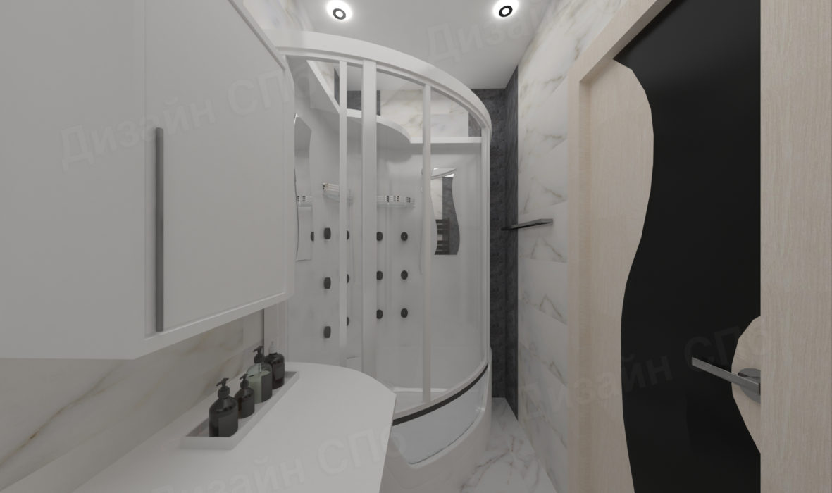 интерьер с волнистыми изгибами в декоре коридора трехкомнатной квартиры спб 