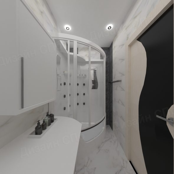 интерьер с волнистыми изгибами в декоре коридора трехкомнатной квартиры спб 