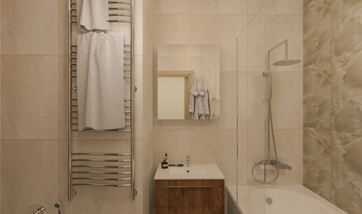 ванная современной четырехкомнатной квартиры оформлена дизайнером