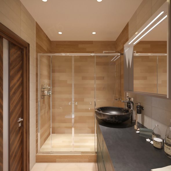 Дизайн ванной комнаты с деревом