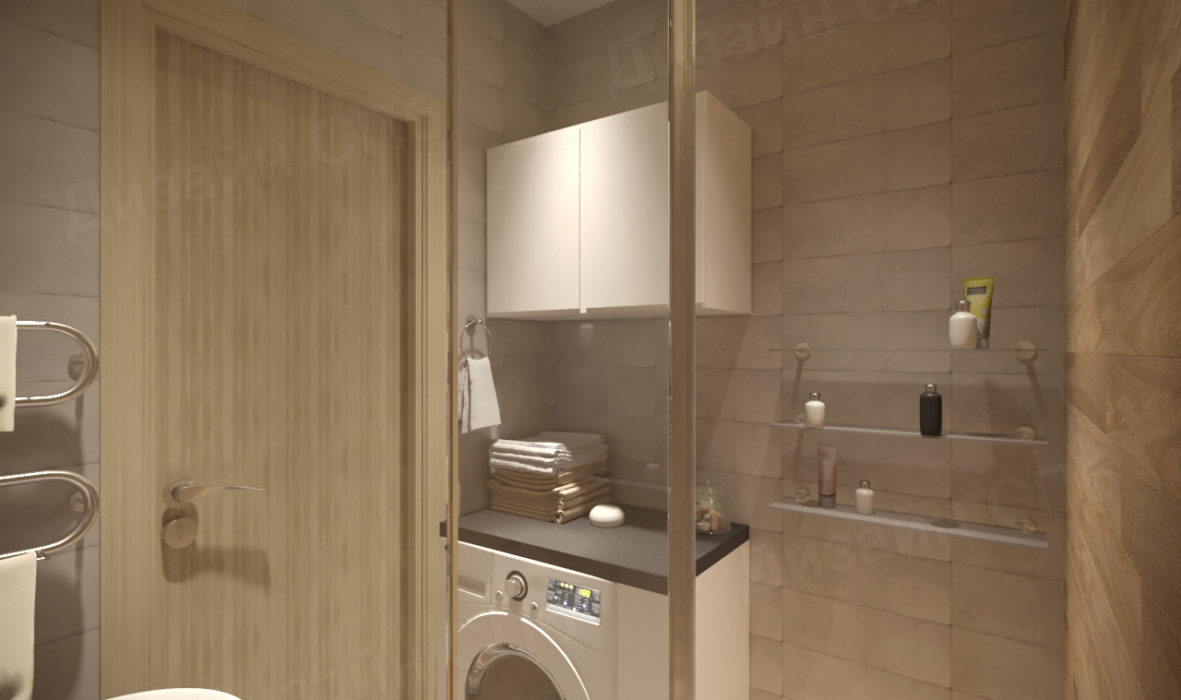 роскошный вид ванной со стиральной машинкой двухкомнатной квартиры